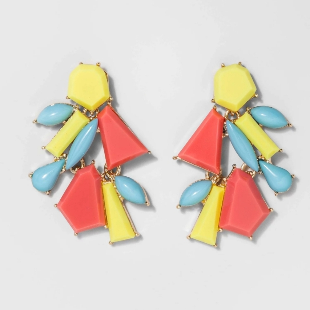 BaubleBar Colorblock Geometric Drop Earrings in Coral, Yellow & Aqua